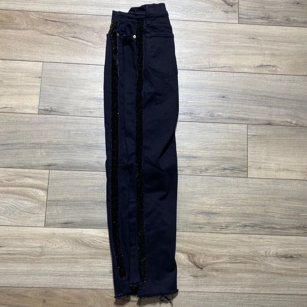 Frame Denim Womens Le High Straight Tuxedo Velvet Stripe‎ Jeans Size 25 Black